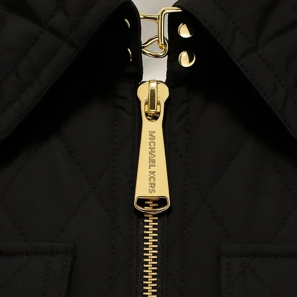 MICHAEL Michael Kors Black Quilted Belted Jacket | Gold Hardware | Size S (NWOT) - Picture 7 of 12